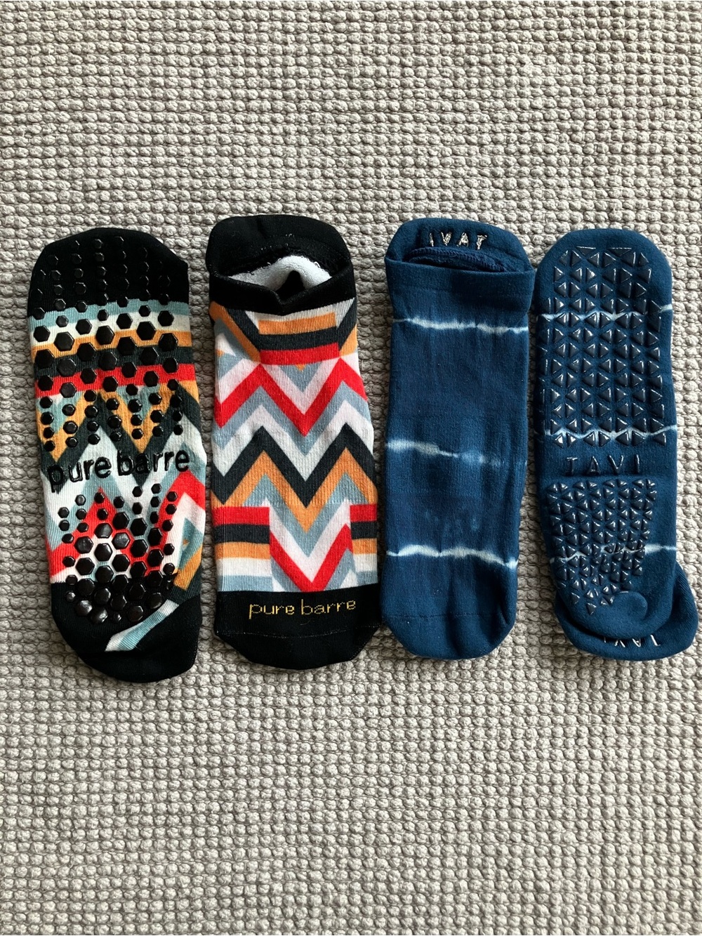 Pure Barre Ankle Grip Socks in Multicolor Chevron & Navy Tie-Dye